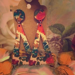Floral wooden earrings